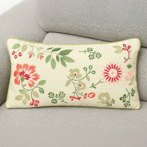 Cojín rectangular de algodón bordado floral 30x50 cm