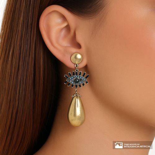 Aretes colgantes Sfera ojo místico dorada/negro
