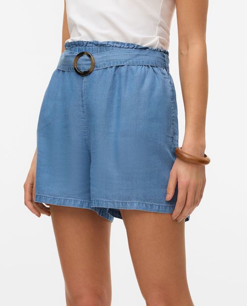 Short Vero Moda paperbag celeste de cintura alta para mujer