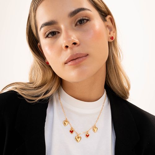 Set de aretes y collar  de corazones color dorado para mujer