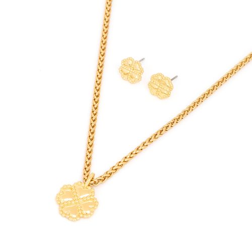 Set de aretes y collar de trébol dorado para mujer