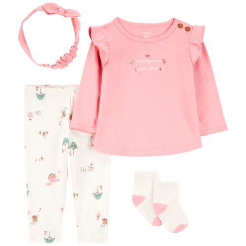 Conjunto de 4 piezas rosadas con estampado para bebé niña