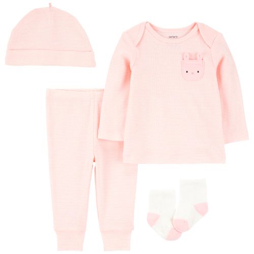Conjunto de 4 piezas rosadas con estampado para bebé niña