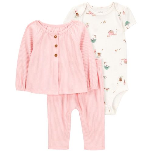 Conjunto de 3 piezas bicolor con estampado para bebé niña