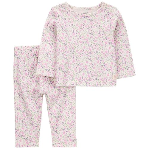 Conjunto de 2 piezas blancas con estampado floral para bebé niña