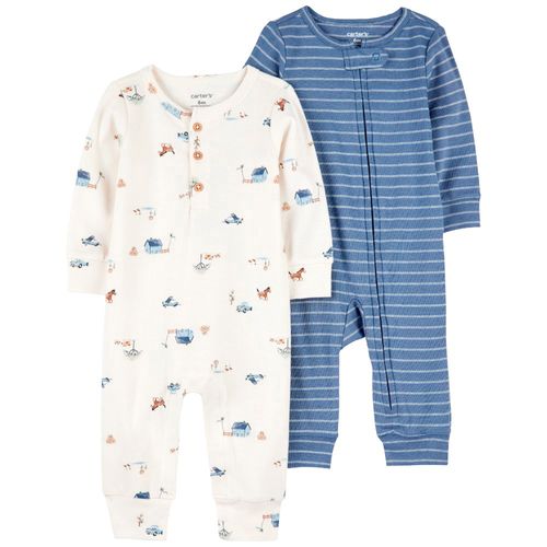 Set de 2 mamelucos bicolor con estampado para bebé niño