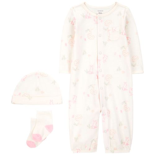 Pijama de 3 piezas blancas con estampado para bebé niña