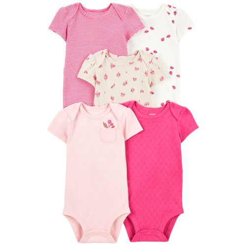 Set de 5 mamelucos multicolor con estampado para bebé niña
