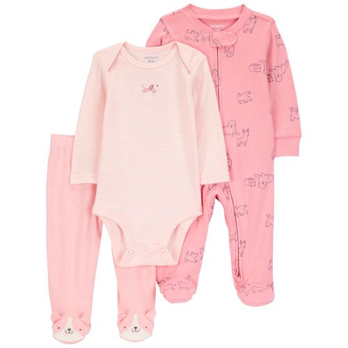 Conjunto de 3 piezas rosadas con estampado para bebé niña