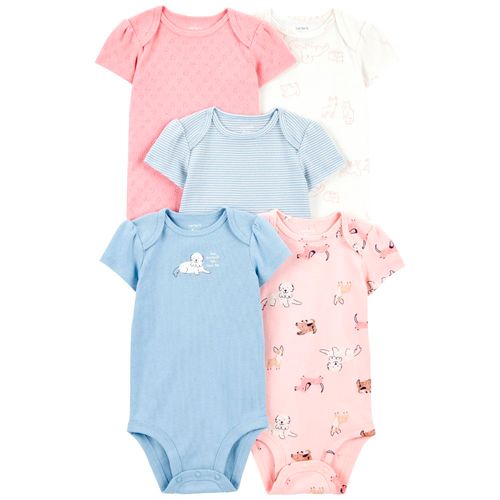 Set de 5 mamelucos multicolor con estampado para bebé niña