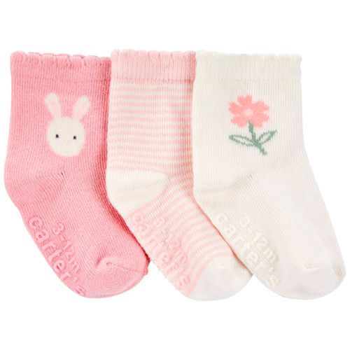 Set de 3 pares de calcetines multicolor sólido para bebé niña