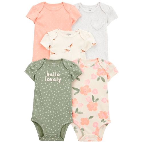 Set de 5 mamelucos multicolor con estampado para bebé niña