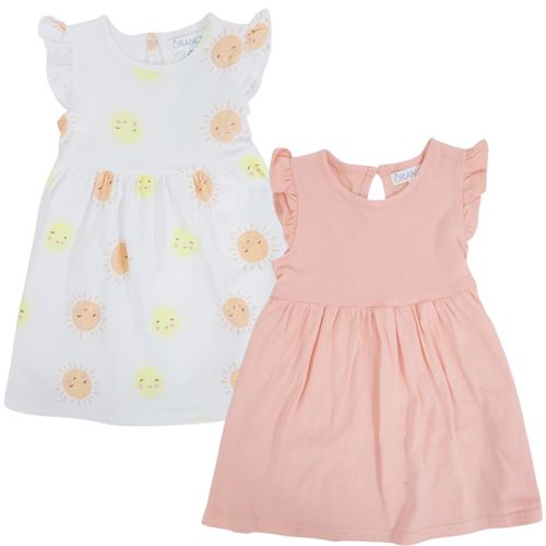 Set de 2 vestidos bicolor con estampado para bebé niña