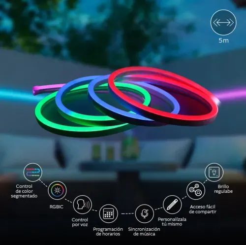 Cinta de luz LED smart neon multicolor 5 metros