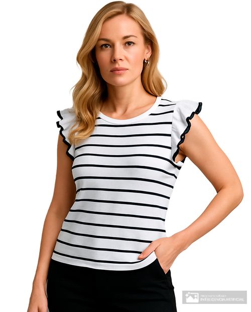 Blusa Cable and Gauge formal rayada manga corta para mujer
