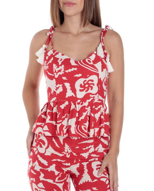 Blusa Sabrina peplum estampada de tirantes para mujer