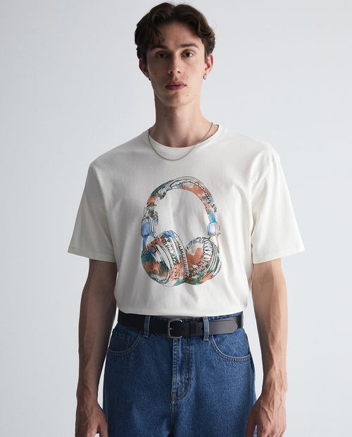 Camiseta Sfera blanca estampado de audífonos para hombre