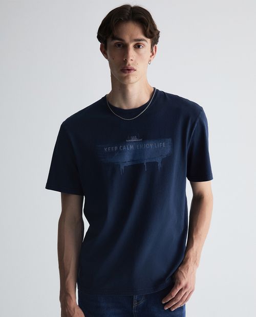Camiseta Sfera azul navy estampado Keep Calm Enjoy Life para hombre