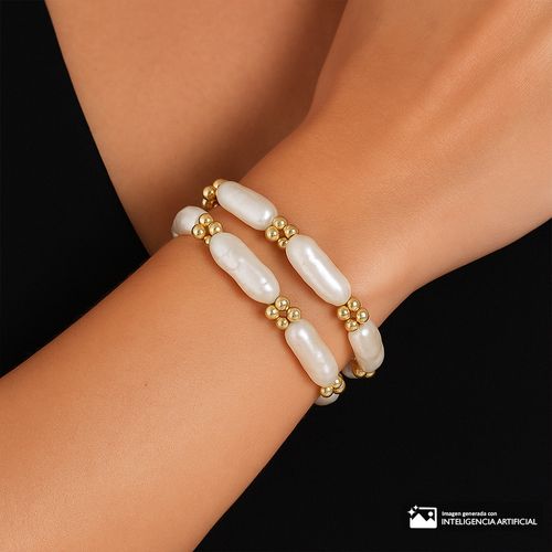 Set de pulseras elástica blanca y dorado para mujer