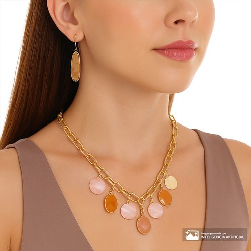 Set de aretes y collar multicolor 5mm-22" para mujer