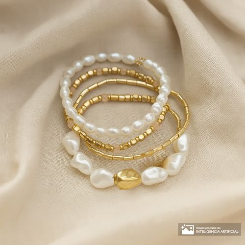 Set de 4 pulseras bicolor 1.5 cm-9" para mujer