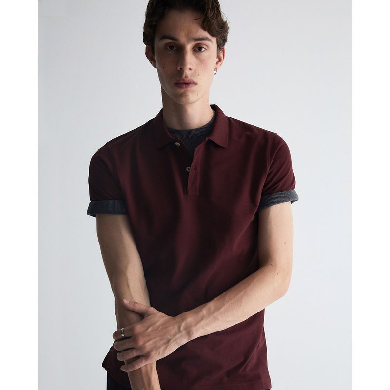 Camisa polo Sfera color vino sólida para hombre Siman El Salvador