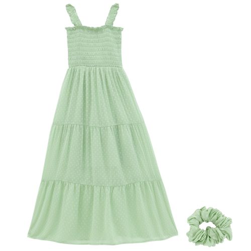Vestido verde sólido para niña