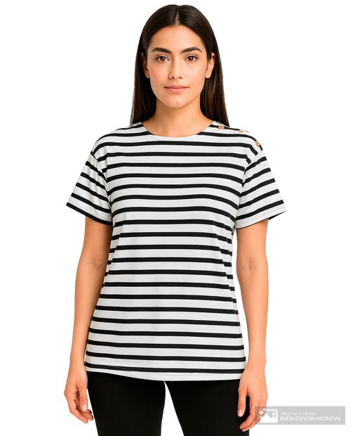 Camiseta Sabrina rayada manga corta para mujer