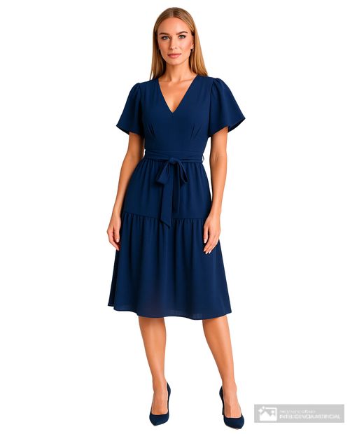 Vestido DKNY formal azul manga corta para mujer
