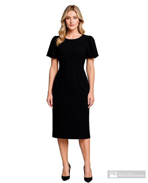 Vestido Marina formal negro manga corta para mujer
