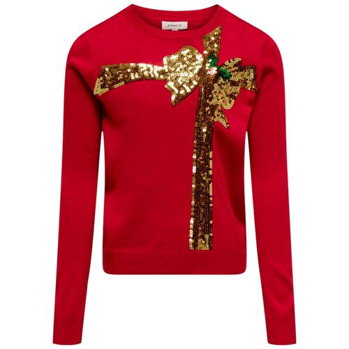 Suéter navideño rojo con lentejuelas para niña