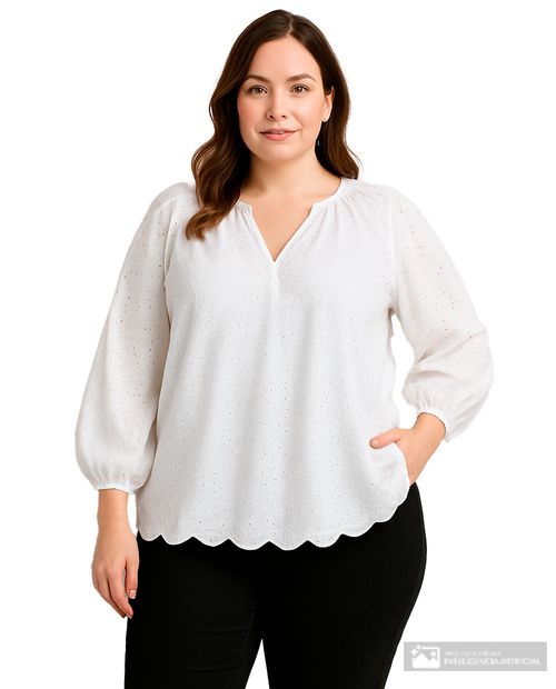 Blusa Sabrina túnica blanca manga larga para mujer