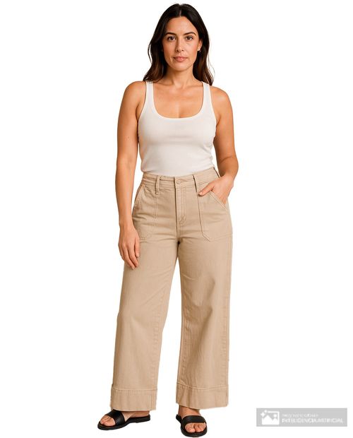 Pantalón Sabrina wide leg beige de cintura alta para mujer