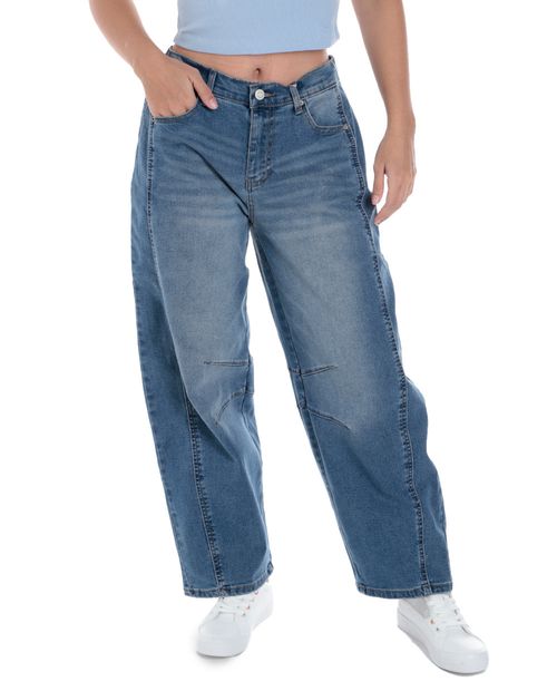 Jeans No Comment barrel azul de cintura alta para mujer