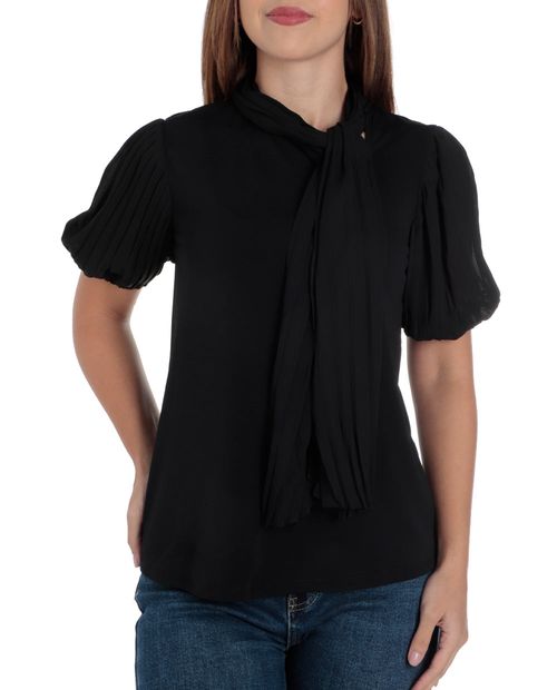 Blusa Cable and Gauge formal negra manga corta para mujer