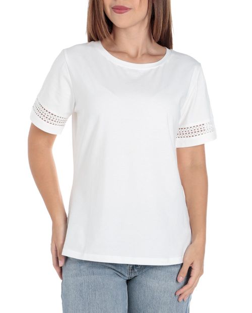 Blusa Sabrina casual blanca manga corta para mujer
