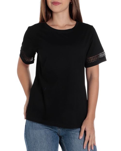 Blusa Sabrina casual negra manga corta para mujer