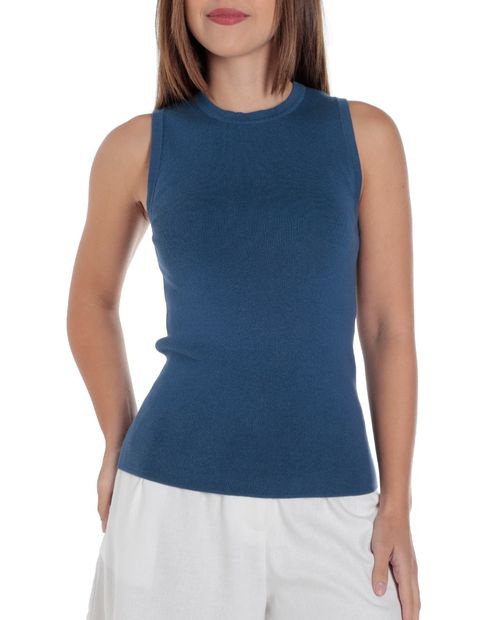 Blusa Sabrina casual azul sin mangas para mujer