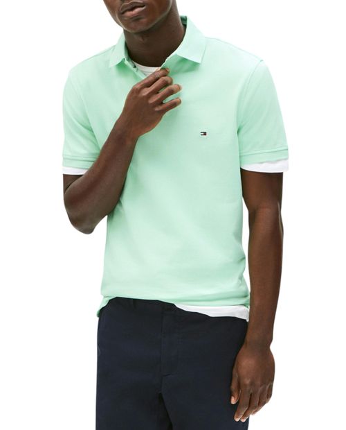 Camisa polo Tommy Hilfiger slim fit verde menta sólida para hombre