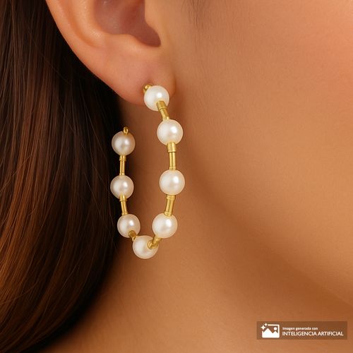 Argollas con perlas color dorado para mujer