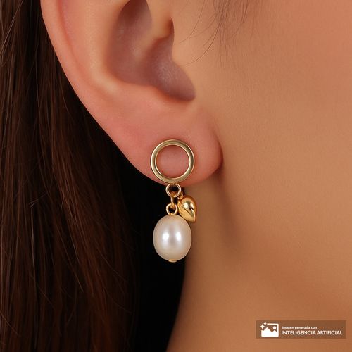 Aretes con perla color dorado para mujer