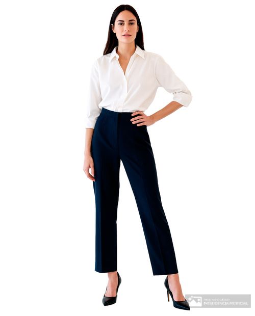 Pantalón Slim azul  de cintura alta para mujer