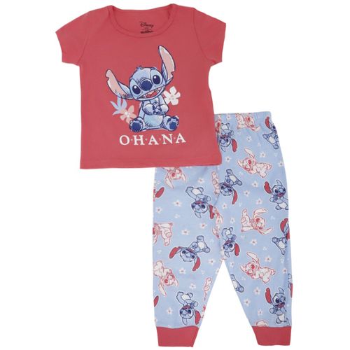 Pijama de 2 piezas bicolor con estampado Stitch para niña