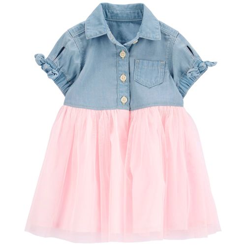 Vestido bicolor denim para bebé niña