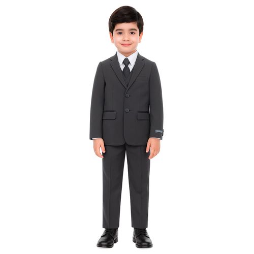 Traje formal de 5 piezas gris sólido para niño