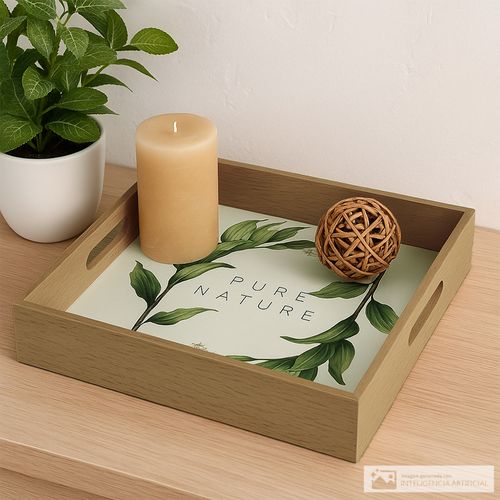 Bandeja decorativa de madera 30x30x5 cm