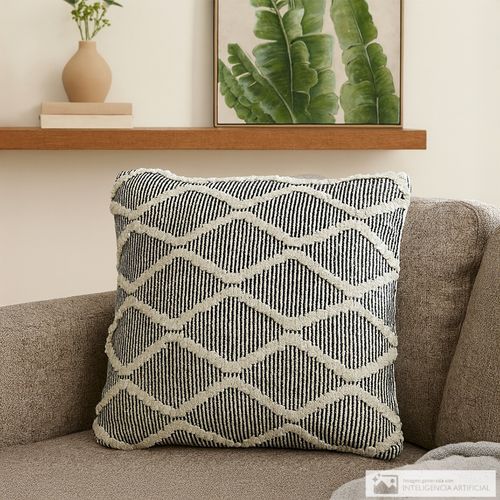 Cojín cuadrado de algodón con textura rombos entrelazados 45x8 cm