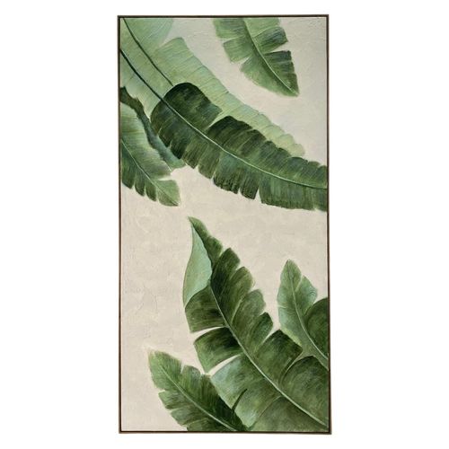 Cuadro decorativo de hojas verdes 72x4.5x142 cm