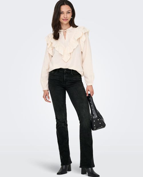 Jeans Only flare negro largo 32" de cintura alta para mujer