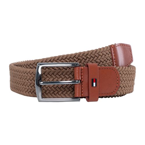 Cinturón Tommy Hilfiger café claro tejido para hombre